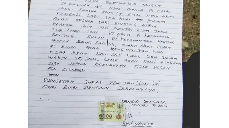 Surat Pernyataan PT EMM