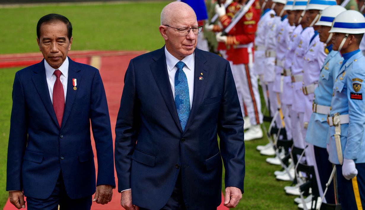 Kedatangan David ke Istana Bogor mendapat sambutan hangat dengan upacara kenegaraan. (BAY ISMOYO / AFP)