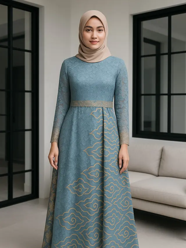 8 Model Gamis Brokat Kombinasi Batik Terbaru Tren 2025, Anggun dan Penuh Karakter