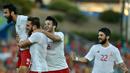 Pemain Georgia merayakan golnya ke gawang Spanyol pada laga persahabatan di Coliseum Alfonso Perez, Madrid, Rabu (8/6/2016) dini hari WIB. (AFP/Gerard Julien)