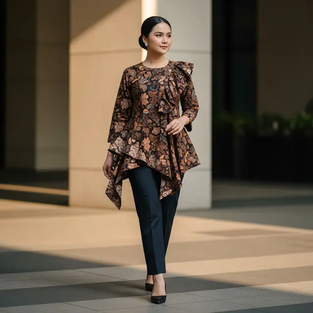 Model Atasan Batik Asimetris Agar Tampilan Lebih Proporsional dan Chic
