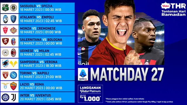 Jadwal Serie A Liga Italia Akhir Pekan Ini 18-20 Maret Live Vidio : Sassuolo Vs Spezia, Inter Vs Juventus