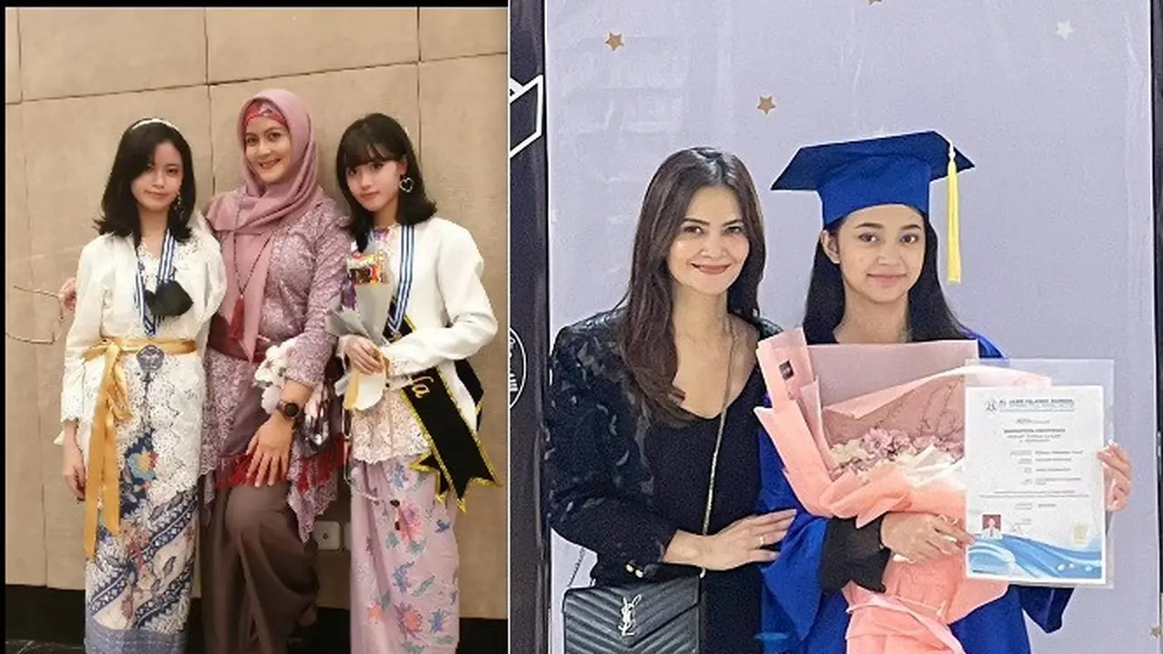 Cut Tari, Inez Tagor dan beberapa artis Indonesia terlihat menemani sang anak dalam acara kelulusan SMP (Foto: Instagram @ineztagor @cuttaryofficial)