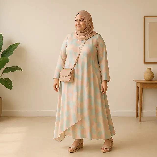 Inspirasi Model Gamis Motif Kecil Terbaru untuk Ibu Ibu Gemuk/via ChatGPT