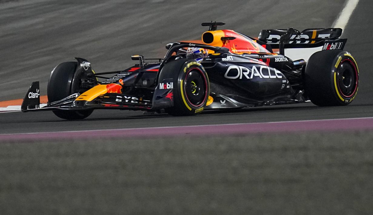 Verstappen menjadi juara dunia setelah hanya butuh raihan tiga poin dari GP Qatar. (AP Photo/Ariel Schalit)