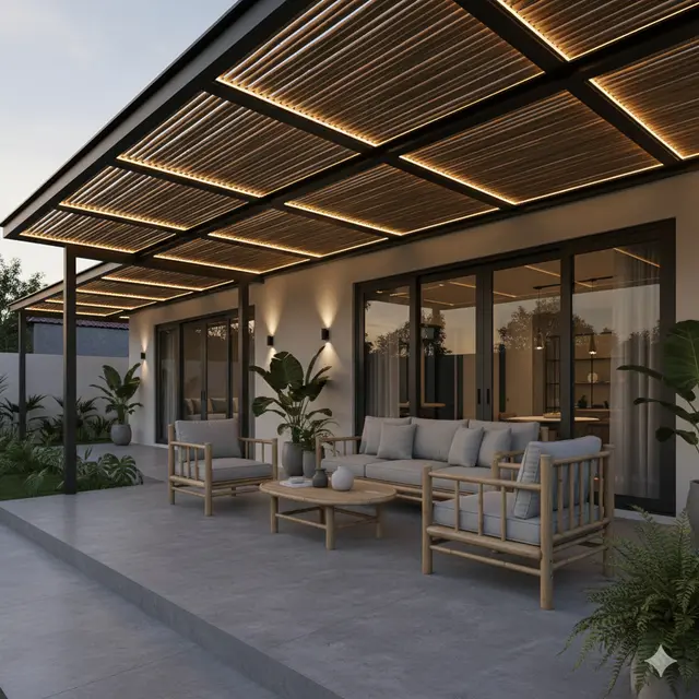 Teras Rumah Tropis Bahan Bambu ala Vila Bali