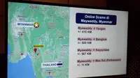 Peta lokasi yang disekap di Myanmar akibat online scams, data Kementerian Luar Negeri RI. Dok: Tommy Kurnia/Liputan6.com