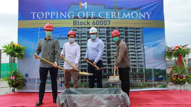 Meikarta melakukan topping off sebagai tanda berakhirnya proses konstruksi pada dua menara di Blok 60007 Distrik 2 kota baru Meikarta, Cikarang, Jawa Barat.