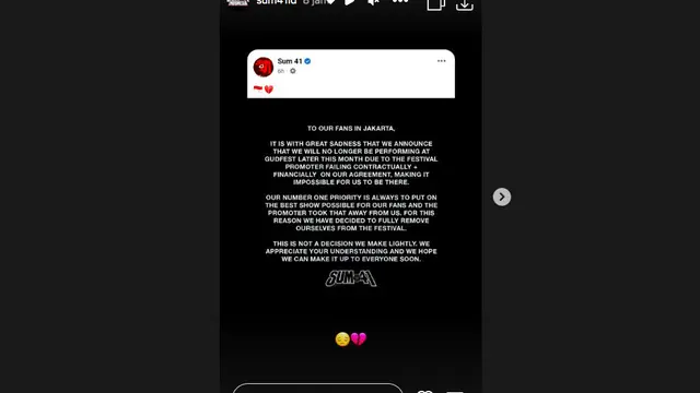 Gudfest 2023 Batal Diselenggarakan, SUM 41 Sampaikan Permohonan Maaf kepada Penggemar di Indonesia