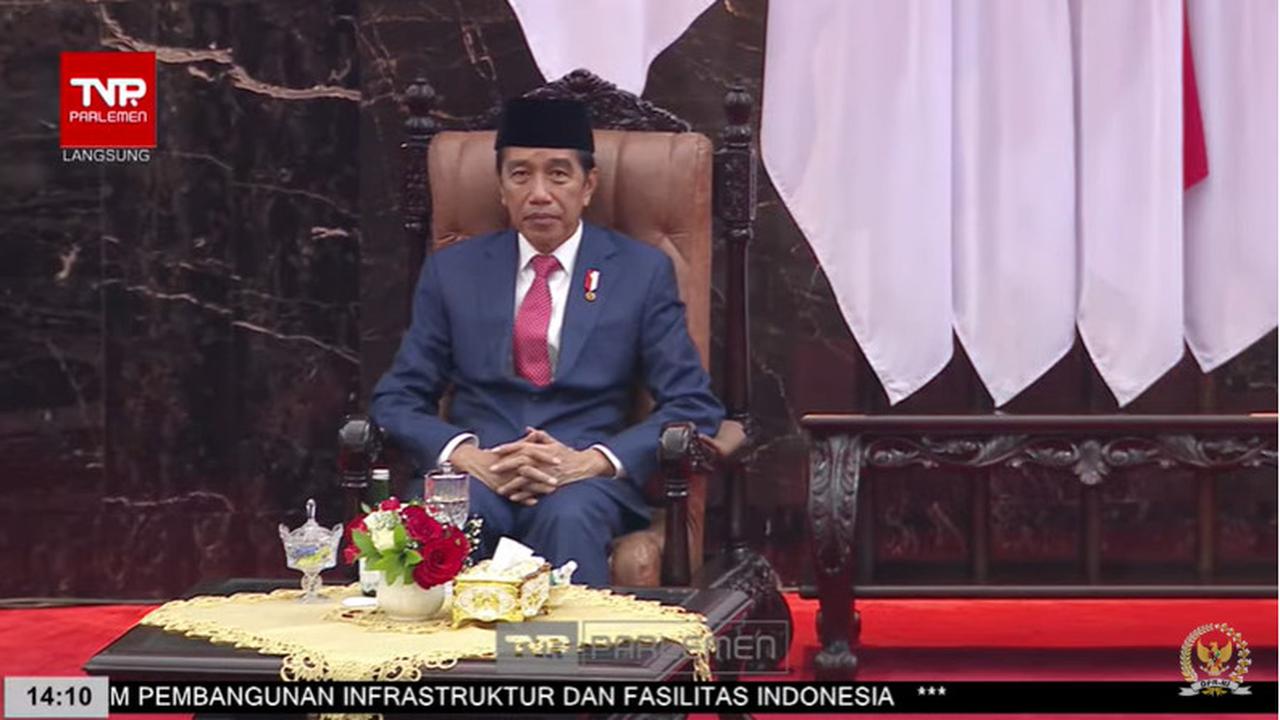 Presiden Joko Widodo (Jokowi) menghadiri Pidato Kenegaraan Presiden RI Tentang RAPBN Tahun Anggaran 2024 Beserta Nota Keuangan di Gedung MPR DPR, Jakarta.