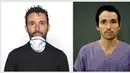Ahli elektrofisiologi Luca Tarantino berpose untuk potret di rumah sakit Humanitas Gavazzeni di Bergamo, Italia pada 27 Maret 2020 (kanan) dan pada 30 November 2020. Lebih dari delapan bulan Luca menjadi salah satu pahlawan medis yang berjuang membantu pasien COVID 19. (AP Photo/Antonio Calanni)