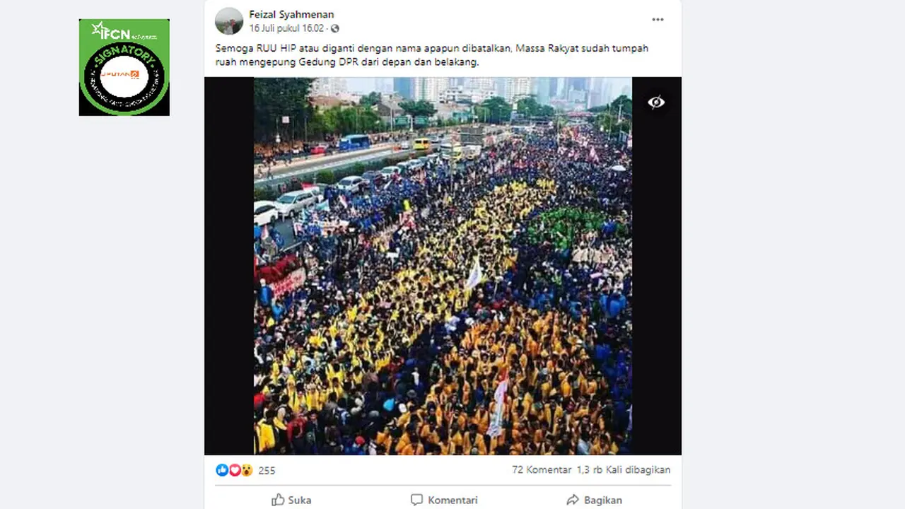 Penelusuran Klaim Foto  Masyarakat Kepung Gedung DPR Menolak RUU HIP