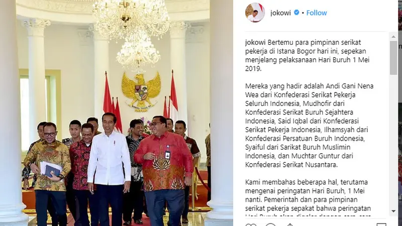 Presiden Joko Widodo atau Jokowi bertemu dengan pemimpin serikat pekerja jelang Hari Buruh.