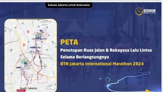 Peta penutupan ruas jalan selama berlangsungnya Jakarta Internasional Maraton 2024 pada Minggu (23/6/2024)
