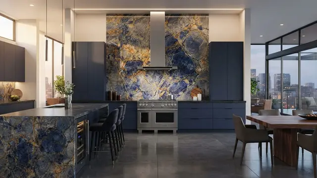 Model Backsplash Dapur dengan Motif Batu