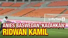 Gubernur Jawa Barat, Ridwan Kamil, berkesempatan menjajal rumput Jakarta International Stadium (JIS) bersama Gubernur DKI Jakarta, Anies Baswedan.