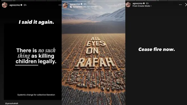 Postingan Agnez Mo yang menyuarakan seruan untuk Palestina. (Instagram.com/@agnezmo