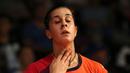 Carolina Marin, juara dunia tunggal putri 2014 hadir di Kejuaraan Dunia Bulutangkis 2015 di Istora Gelora Bung Karno, Jakarta. (Bola.com/Arief Bagus)