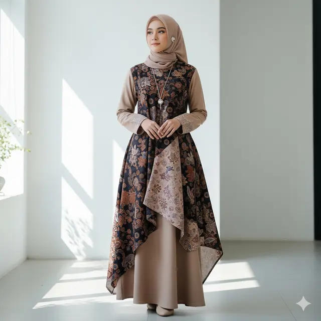 Model Gamis Batik Kombinasi Modern (Foto: Gemini)