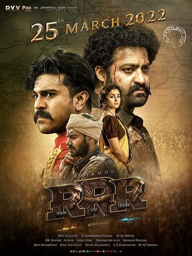 Poster film RRR yang menang Piala Oscar 2023 kategori Soundtrack Terbaik. (Foto: Dok. DVV Entertainment/ IMDb)
