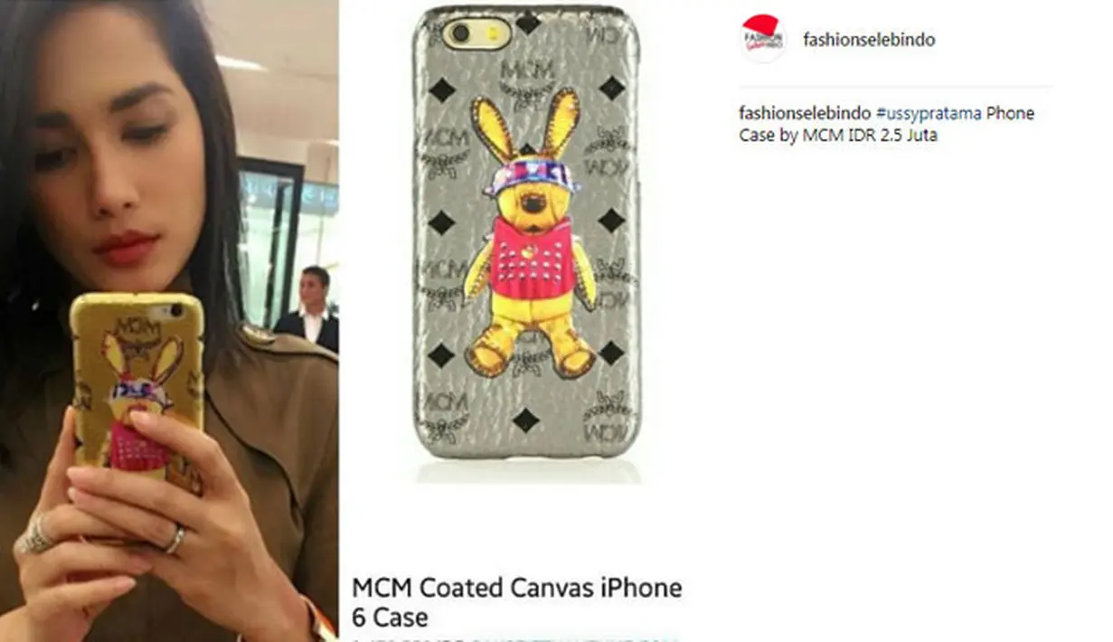 Case HP milik Ussy Sulistiawaty ini bermerek MCM. Case ini berharga Rp 2,5 juta. (Foto: instagram.com/fashionselebindo)