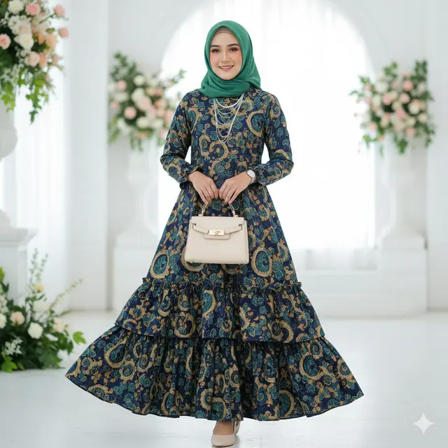 Model Gamis Batik Kombinasi Modern (Foto: Gemini)