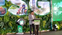Direktur Utama Telkom Ririek Adriansyah dalam peluncuran logo ESG Telkom Indonesia EXIST di Yogyakarta (Liputan6.com/ Agustinus Mario Damar)