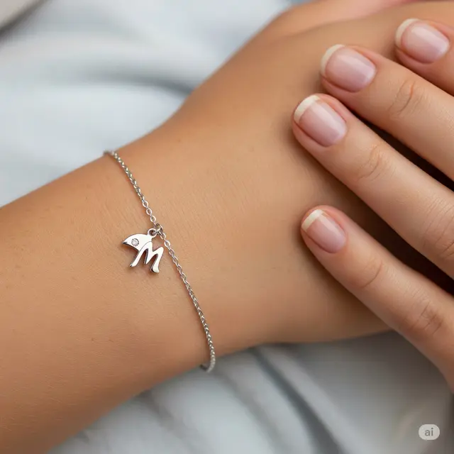 Gelang Emas Putih Rantai dengan Liontin Mini