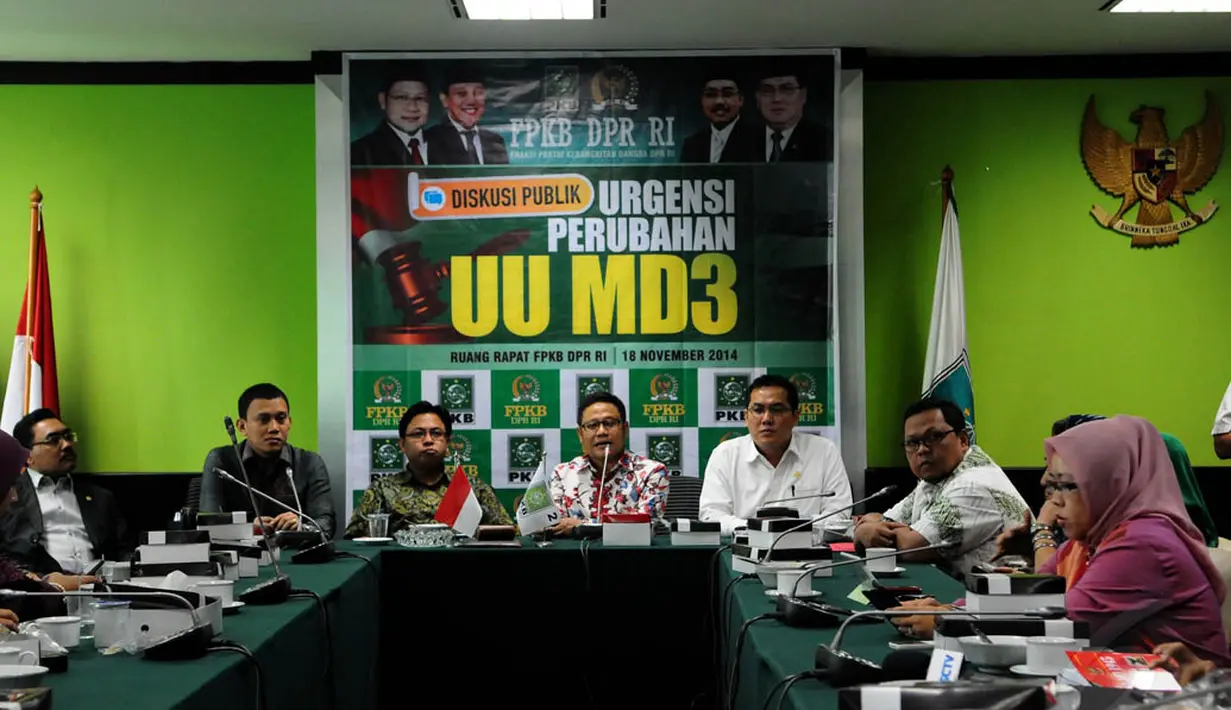 Suasana jumpa pers terkait dukungan Fraksi PKB atas kenaikan harga BBM bersubsidi oleh pemerintahan Jokowi-JK, Jakarta, Selasa (18/11/2014). (Liputan6.com/Andrian M Tunay)