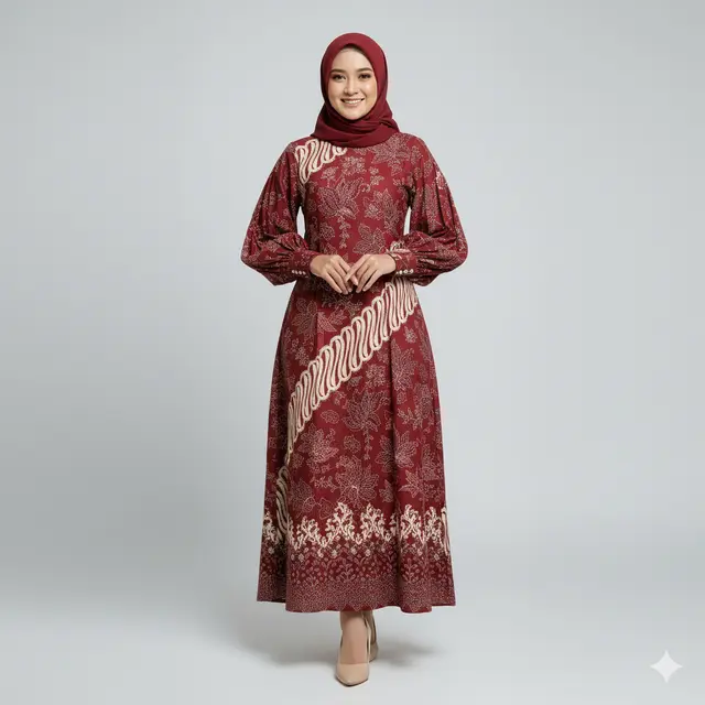 Gamis Batik Bishop Sleeve untuk Acara Formal. Gemini