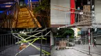 Foto kolase antara tanggal 29 dan 31 Agustus 2021 dari barikade yang didirikan untuk membatasi pergerakan penduduk di Hanoi, Vietnam, sebagai bagian dari rencana pihak berwenang untuk menghentikan penyebaran virus corona Covid-19. (Manan VATSYAYANA/AFP)