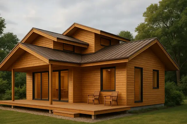 6. Rumah Kayu Tropis dengan Atap Bertingkat