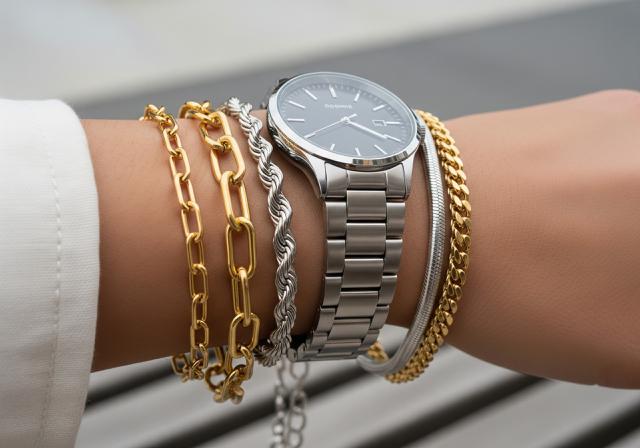 Chain Harmony: Kombinasi Tekstur yang Dinamis/Inspirasi Layering Jam Tangan dengan Beberapa Gelang Tipis Elegan (Sumber: gemini.com)