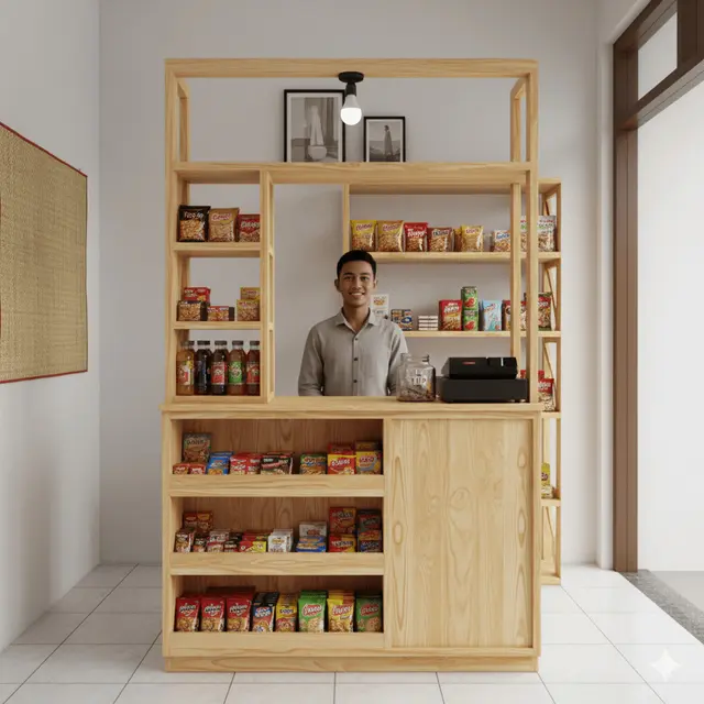 Ide Desain Kasir Warung Kecil Modern. Gemini