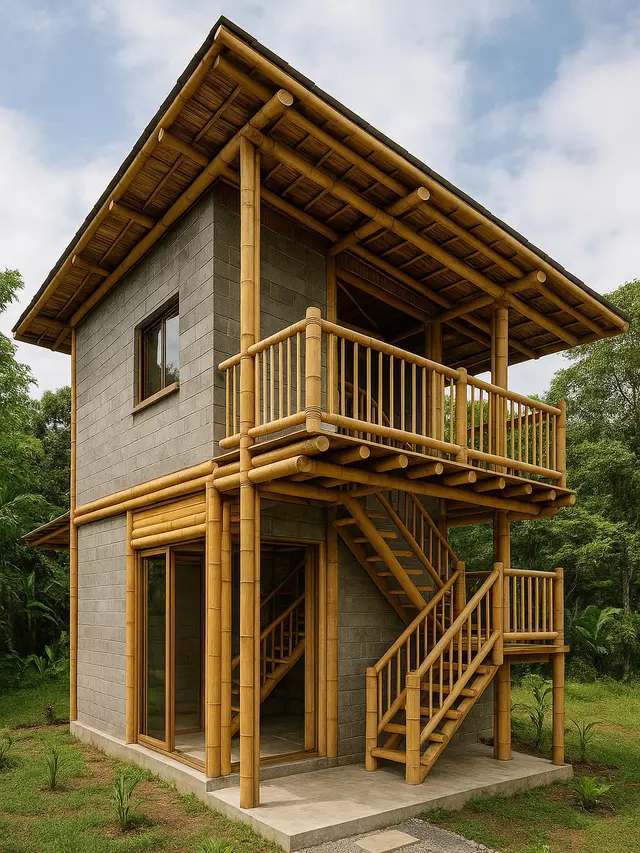 Model Rumah Bambu dan Batako Dua Lantai (Foto: ChatGPT)