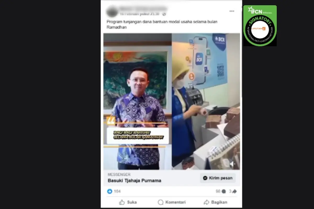 Cek Fakta Liputan6.com mendapati klaim video Basuki Tjahaja Purnama atau Ahok memberikan bantuan dana selama bulan Ramadan.