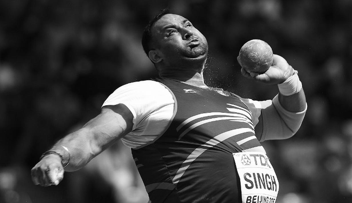 Atlet India, Inderjeet Singh, saat beraksi di nomor tolak peluru putra Kejuaraan Dunia Atletik 2015 di Stadion Nasional, Beijing, Tiongkok. (23/8/2015). (AFP Photo/Franck Fife)
