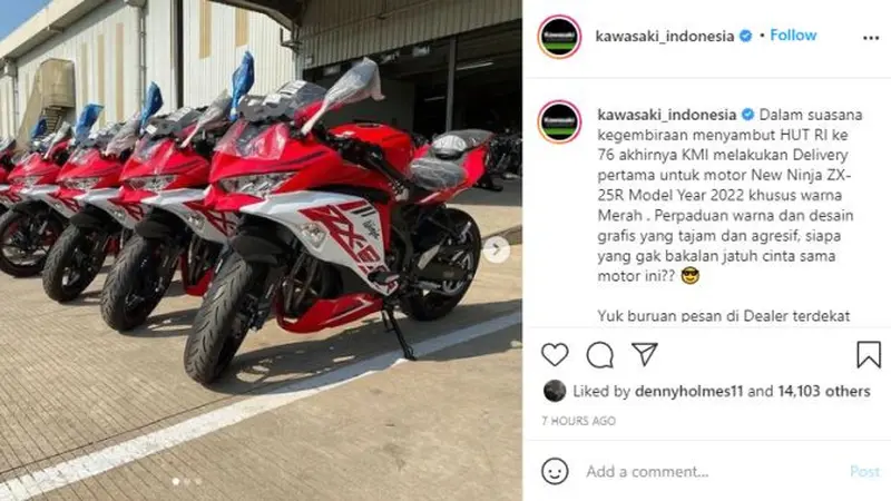 Kawasaki Mulai Pengiriman Perdana Ninja ZX-25R Baru (Ist)