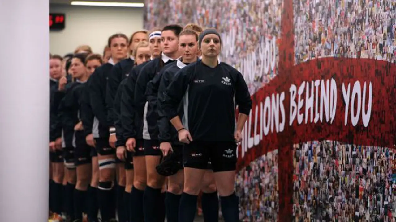 Tim Rugbi Wanita Oxford sebelum tampil melawan Cambridge