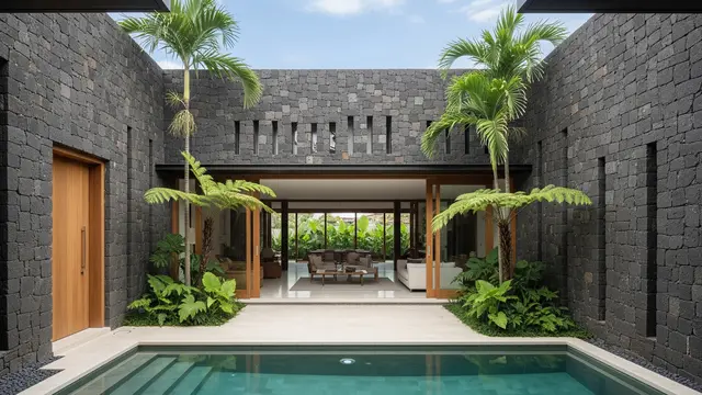 Gambar Rumah Courtyard dengan Fokus Ruang ke Dalam