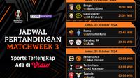 Jadwal dan link live streaming pertandingan Liga Europa 2024/25 pada matchweek 3 pekan ini di Vidio. (sum. doc. vidio.com)