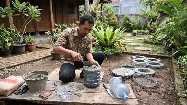 Cara Membuat Cetakan Batu Pijakan Taman dari Galon Bekas