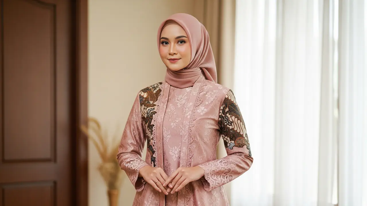 Gamis Batik Brokat Warna Rose Gold Ramadan 2026 (Image by Gemini AI)