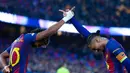 Kemenangan 7-2 ini membuat agregat akhir menjadi 8-3 untuk keunggulan Barcelona, sehingga tim asal Catalunya itu berhak lolos ke perempat final Liga Champions 2025/2026. (AP Photo/Joan Monfort)