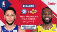 Live streaming pertandingan NBA, Sixers vs Lakers, Kamis (28/1/2021) pukul 07.30 WIB dapat disaksikan melalui platform Vidio. (Dok. Vidio)
