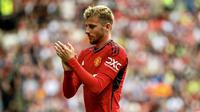 Ekspresi pemain Manchester United, Mason Mount saat melawan Olympique Lyon dalam pertandingan ujicoba yang berlangsung di di Stadion Murrayfield, Rabu (19/07/23). (Twitter/@ManUtd)