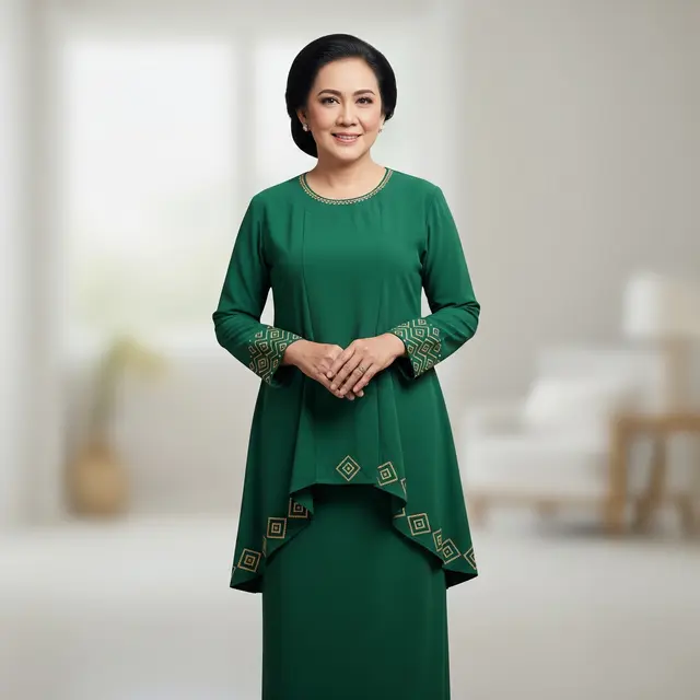 Model Baju Wanita Usia 50 Tahun Kombinasi Polos (AI Generated)