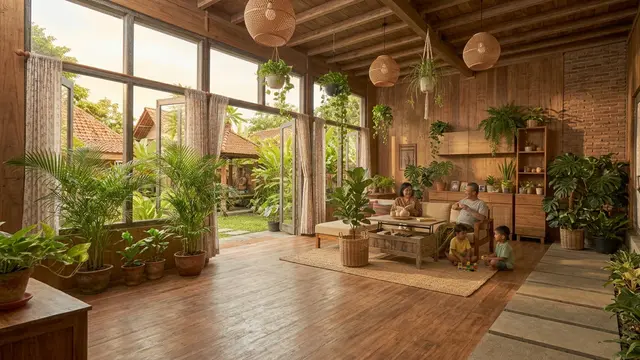 Desain Ruang Keluarga Rumah Kampung (AI Generated)