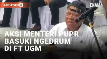 Menteri Pekerjaan Umum dan Perumahan Rakyat (PUPR) Basuki Hadimuljono kembali mencuri perhatian. Ia kembali tampil sebagai drummer di hadapan mahasiswa baru. Terjadi saat menjadi pembicara di PPSMB Fakultas Teknik UGM, Yogyakarta (3/8/2023).