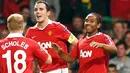 Anderson (paling kanan) menyumbang dua gol ketika MU mengalahkan Schalke 04 dengan skor 4-1 pada leg kedua semifinal Liga Champions di Old Trafford, 4 Mei 2011. MU ke final dengan agregat 6-1. AFP PHOTO/PAUL ELLIS
